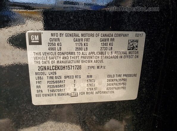 2GNALCEK0H1571728 2017 CHEVROLET EQUINOX Black Շարժիչի բաժամունքի տեսք