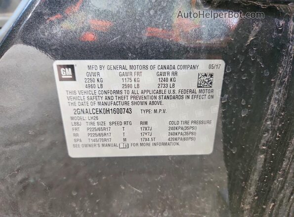 2GNALCEK0H1600743 2017 CHEVROLET EQUINOX Gray 
