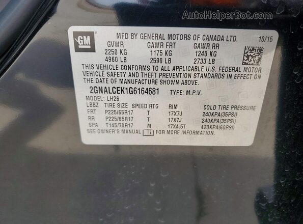 2GNALCEK1G6164681 2016 CHEVROLET EQUINOX Черный 