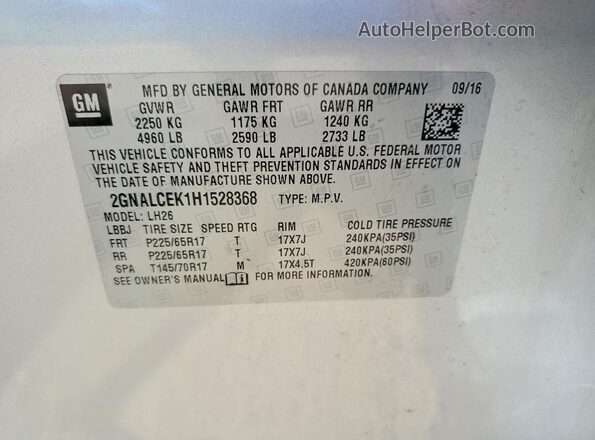 2GNALCEK1H1528368 2017 CHEVROLET EQUINOX Silver 