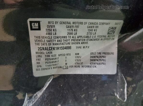 2GNALCEK1H1594886 2017 CHEVROLET EQUINOX Gray Widok naklejki z numerem VIN