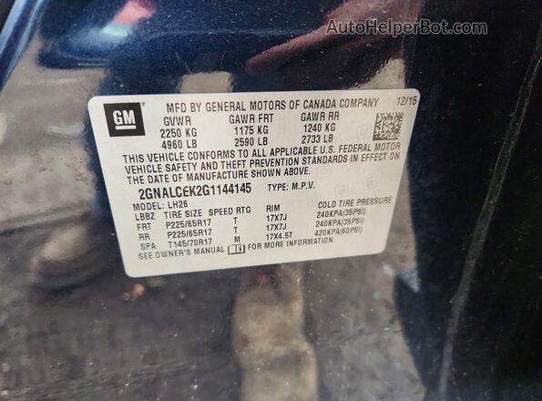 2GNALCEK2G1144145 2016 CHEVROLET EQUINOX Blue Շարժիչի բաժամունքի տեսք