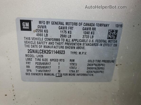 2GNALCEK2G1144923 2016 CHEVROLET EQUINOX Tan სალონის 360-გრადუსიანი ხედი