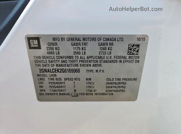 2GNALCEK2G6169968 2016 CHEVROLET EQUINOX White Vista interior de 360 grados