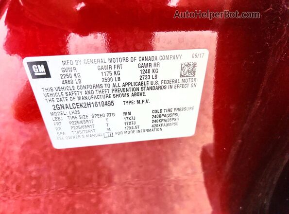 2GNALCEK2H1610495 2017 CHEVROLET EQUINOX Burgundy ძრავის განყოფილების ხედი