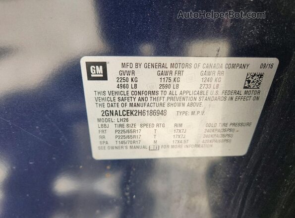 2GNALCEK2H6186948 2017 CHEVROLET EQUINOX Blue Widok naklejki z numerem VIN