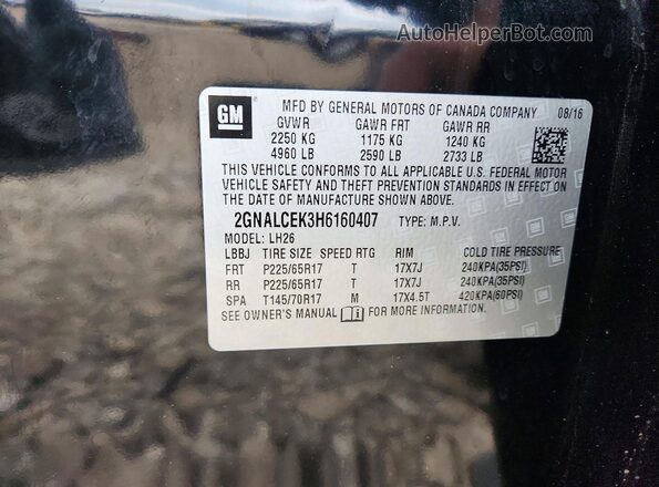 2GNALCEK3H6160407 2017 CHEVROLET EQUINOX Black VIN კოდის სტიკერის ხედი