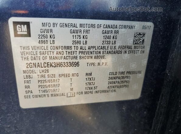 2GNALCEK3H6333696 2017 CHEVROLET EQUINOX Blue Widok wnętrza 360 stopni