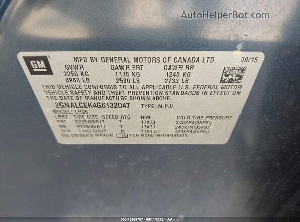 2GNALCEK4G6132047 2016 CHEVROLET EQUINOX Blue 