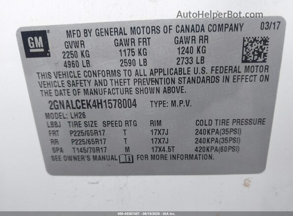 2GNALCEK4H1578004 2017 CHEVROLET EQUINOX White 
