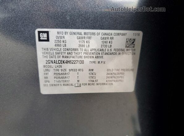 2GNALCEK4H6227130 2017 CHEVROLET EQUINOX Gray 