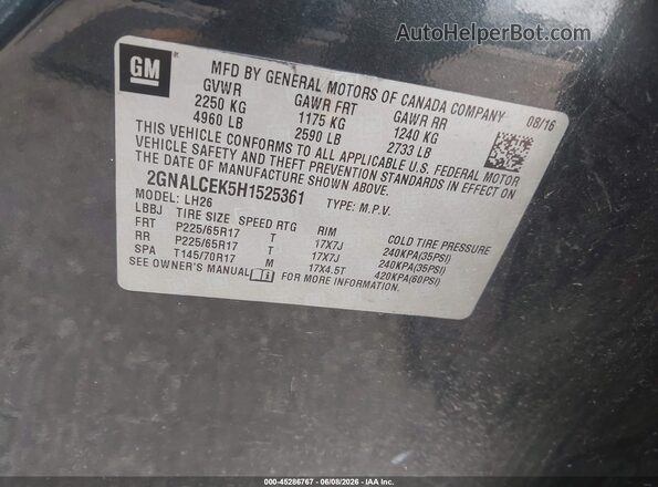 2GNALCEK5H1525361 2017 CHEVROLET EQUINOX Gray Engine compartment view