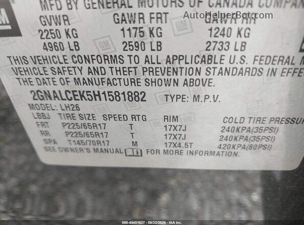 2GNALCEK5H1581882 2017 CHEVROLET EQUINOX Gray Engine compartment view