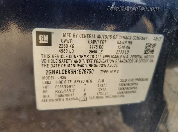 2GNALCEK6H1578750 2017 CHEVROLET EQUINOX Blue ძრავის განყოფილების ხედი