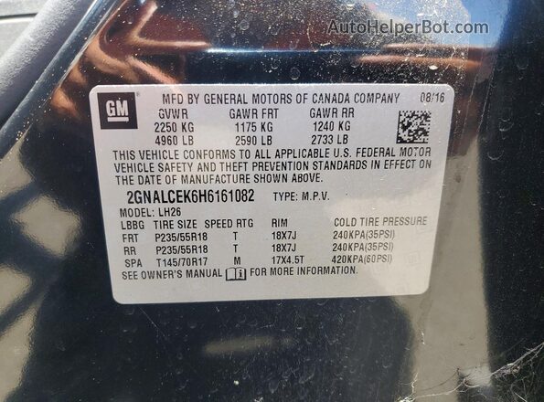 2GNALCEK6H6161082 2017 CHEVROLET EQUINOX Черный Вид наклейки с VIN-кодом