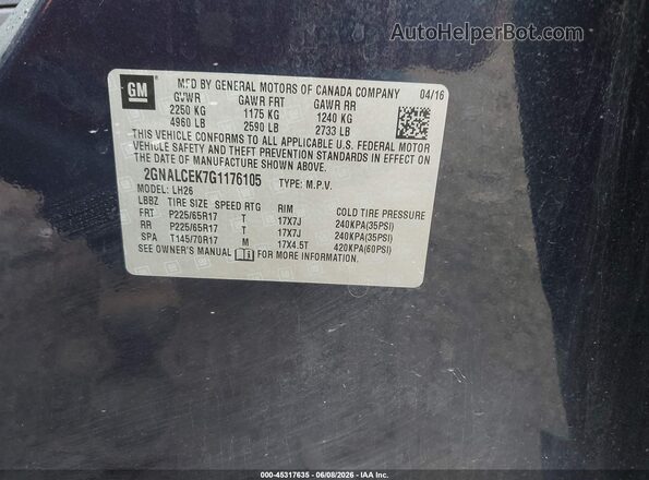 2GNALCEK7G1176105 2016 CHEVROLET EQUINOX Blue ძრავის განყოფილების ხედი
