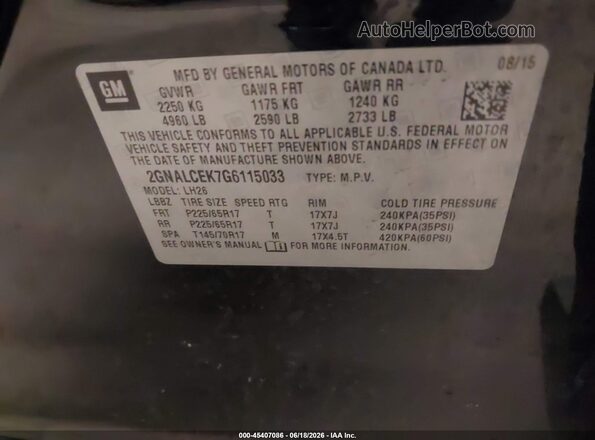 2GNALCEK7G6115033 2016 CHEVROLET EQUINOX Black Widok komory silnika