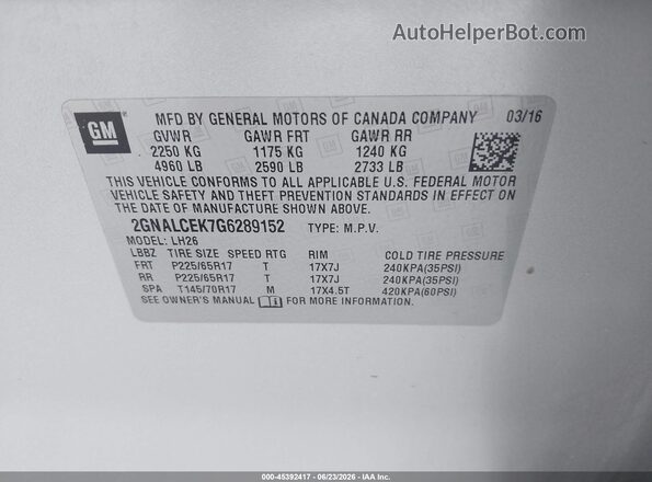 2GNALCEK7G6289152 2016 CHEVROLET EQUINOX Silver Engine compartment view