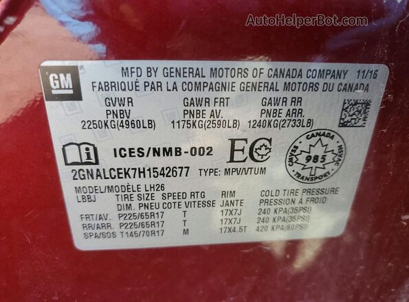 2GNALCEK7H1542677 2017 CHEVROLET EQUINOX Red 