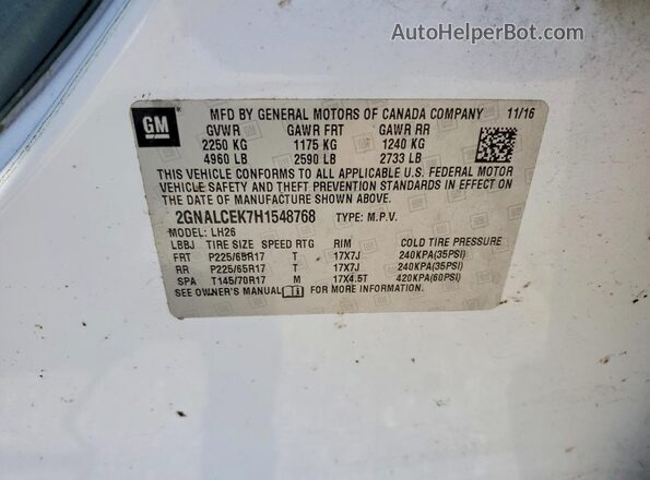 2GNALCEK7H1548768 2017 CHEVROLET EQUINOX White 360 interior view