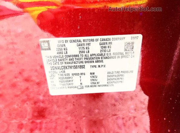 2GNALCEK7H1561892 2017 CHEVROLET EQUINOX Red Engine compartment view