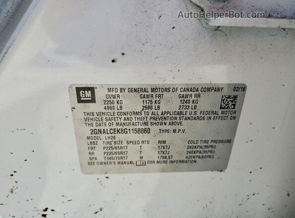 2GNALCEK8G1158860 2016 CHEVROLET EQUINOX White 