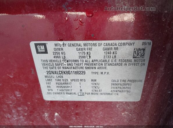 2GNALCEK8G1188229 2016 CHEVROLET EQUINOX Red Engine compartment view