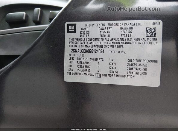 2GNALCEK8G6124694 2016 CHEVROLET EQUINOX Gray Widok komory silnika