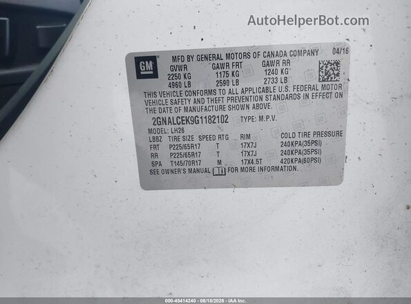 2GNALCEK9G1182102 2016 CHEVROLET EQUINOX White Շարժիչի բաժամունքի տեսք