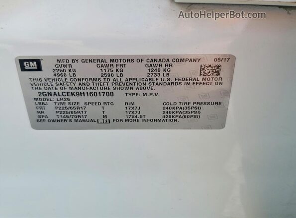 2GNALCEK9H1601700 2017 CHEVROLET EQUINOX White 360 interior view