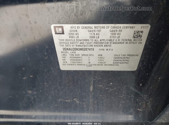 2GNALCEK9H6287419 2017 CHEVROLET EQUINOX Blue Widok komory silnika