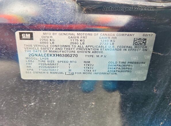 2GNALCEKXH6306270 2017 CHEVROLET EQUINOX Blue 