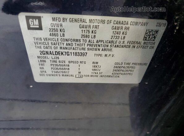 2GNALDEK7G1183397 2016 CHEVROLET EQUINOX Black VIN sticker view