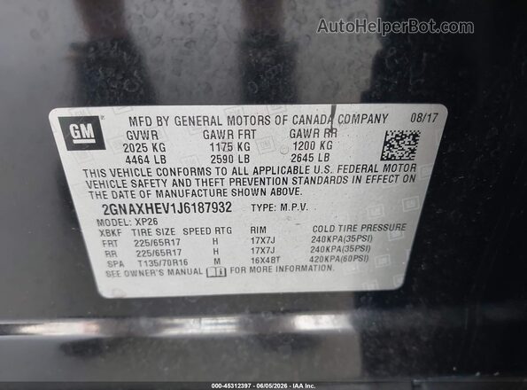 2GNAXHEV1J6187932 2018 CHEVROLET EQUINOX Black Շարժիչի բաժամունքի տեսք