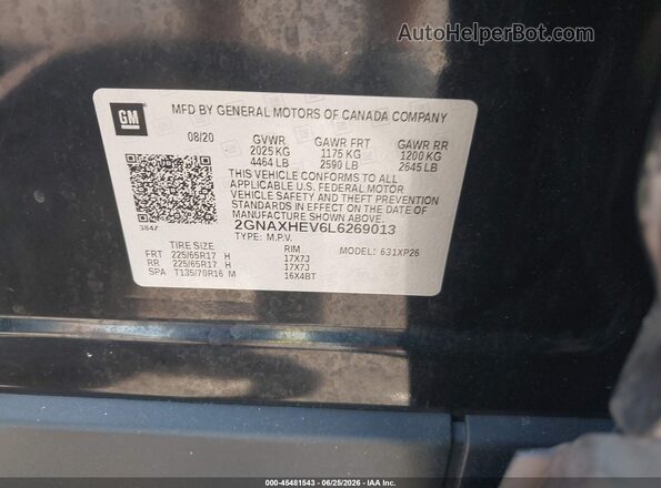 2GNAXHEV6L6269013 2020 CHEVROLET EQUINOX Черный Вид подкапотного пространства