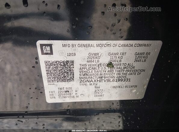 2GNAXHEV9L6199331 2020 CHEVROLET EQUINOX Black Widok komory silnika