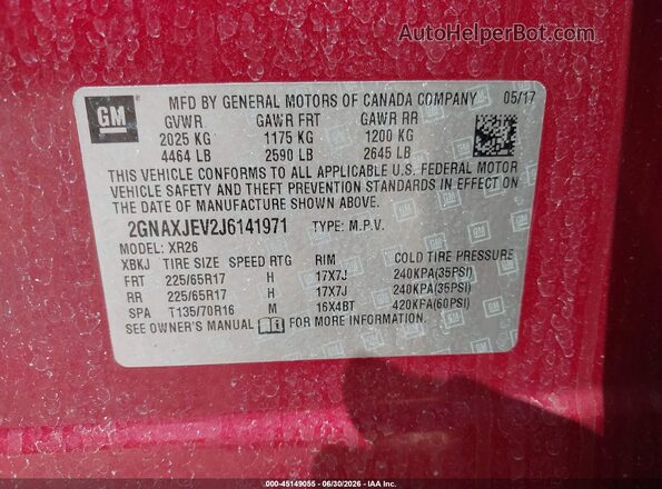 2GNAXJEV2J6141971 2018 CHEVROLET EQUINOX Red Widok komory silnika