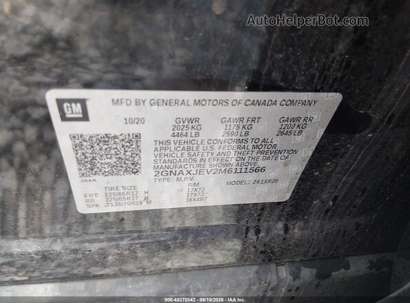 2GNAXJEV2M6111566 2021 CHEVROLET EQUINOX Black Вид підкапотного простору