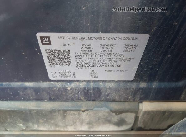 2GNAXJEV2M6149766 2021 CHEVROLET EQUINOX Синий Вид подкапотного пространства