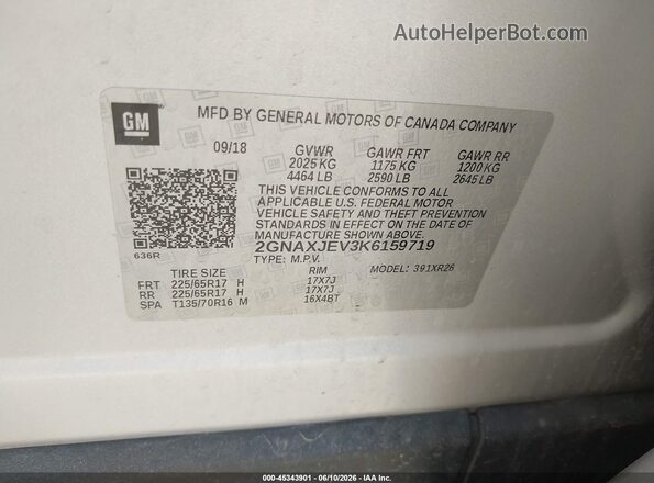 2GNAXJEV3K6159719 2019 CHEVROLET EQUINOX Silver Widok komory silnika