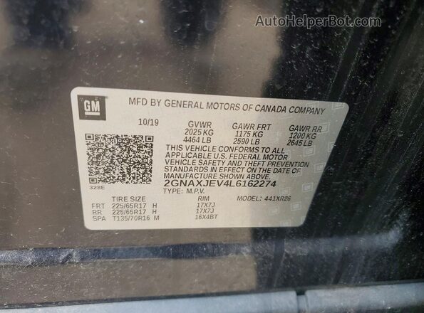 2GNAXJEV4L6162274 2020 CHEVROLET EQUINOX Charcoal VIN sticker view