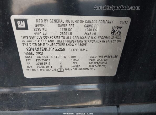 2GNAXJEV5J6165259 2018 CHEVROLET EQUINOX Black Widok komory silnika