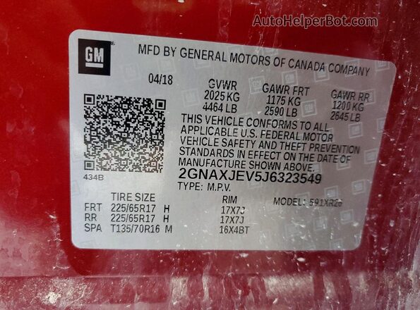 2GNAXJEV5J6323549 2018 CHEVROLET EQUINOX Maroon Շարժիչի բաժամունքի տեսք