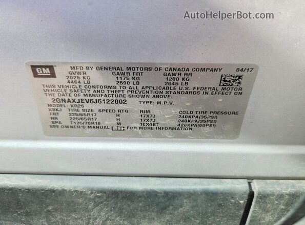 2GNAXJEV6J6122002 2018 CHEVROLET EQUINOX Silver 