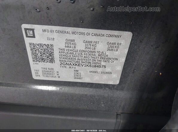 2GNAXKEV1K6184575 2019 CHEVROLET EQUINOX Gray Շարժիչի բաժամունքի տեսք