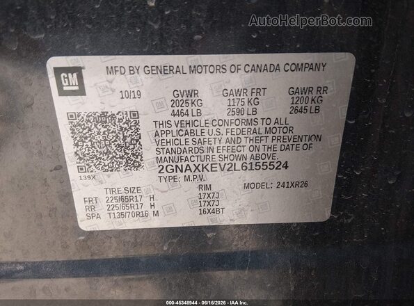 2GNAXKEV2L6155524 2020 CHEVROLET EQUINOX Gray ძრავის განყოფილების ხედი