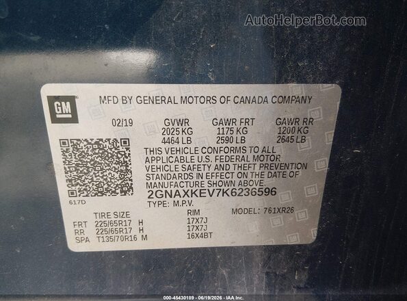 2GNAXKEV7K6236596 2019 CHEVROLET EQUINOX Blue Widok komory silnika