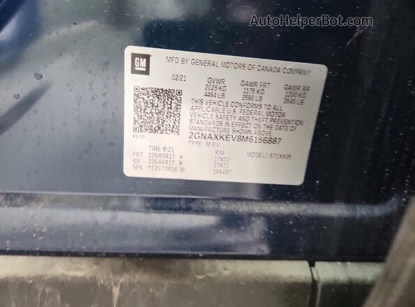 2GNAXKEV8M6156887 2021 CHEVROLET EQUINOX Blue Vista del compartimento del motor
