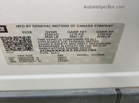 2GNAXKEX2J6265780 2018 CHEVROLET EQUINOX Silver Widok komory silnika