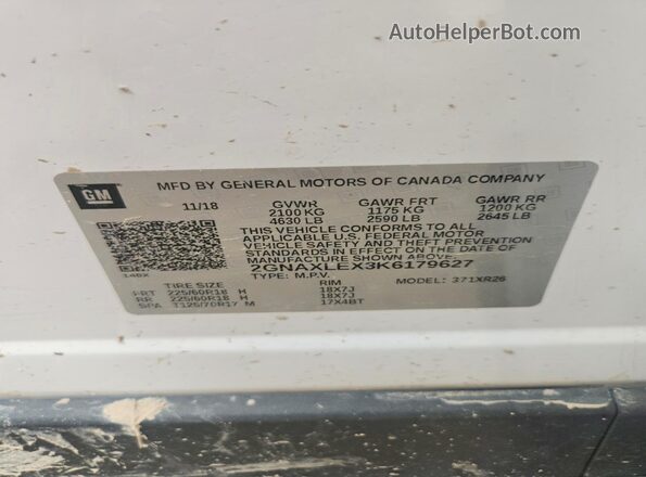2GNAXLEX3K6179627 2019 CHEVROLET EQUINOX White 